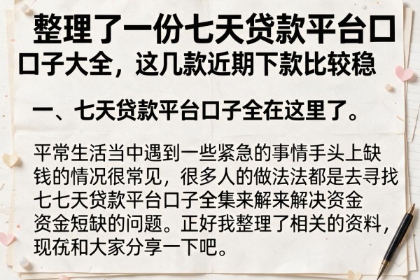 整理了一份七天贷款平台口子大全，这几款近期下款比较稳