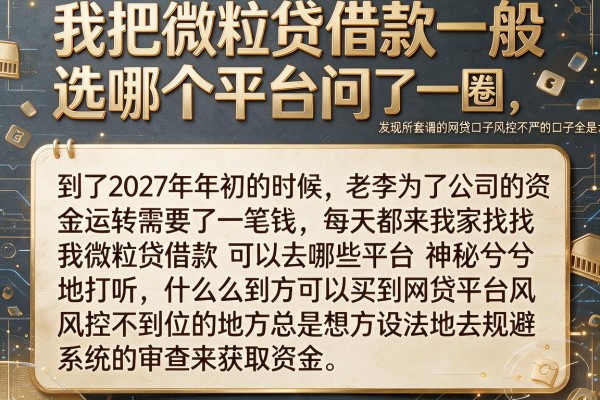 我把微粒贷借款一般选哪个平台问了一圈，发现所谓的网贷口子风控不严的口子全是套路