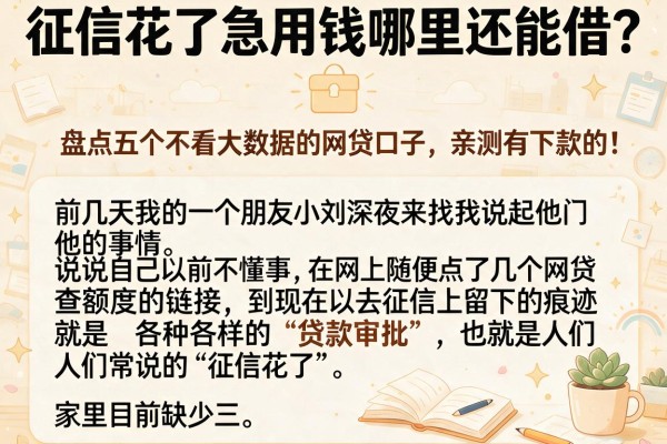 征信花了急用钱哪里还能借？盘点五个不看大数据的网贷口子，亲测有下款的！