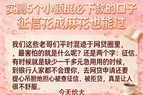 实测5个小额度必下款的口子，征信花成麻花也能过