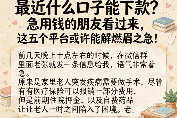 最近什么口子能下款？急用钱的朋友看过来，这五个平台或许能解燃眉之急！