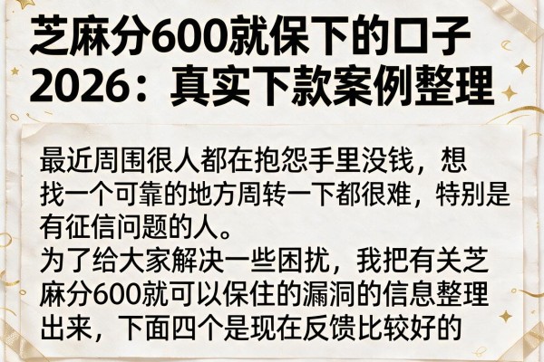 芝麻分600就保下的口子2026：真实下款案例整理