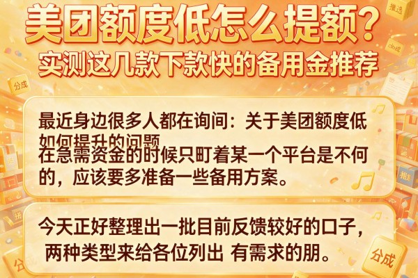 美团额度低怎么提额？实测这几款下款快的备用金推荐