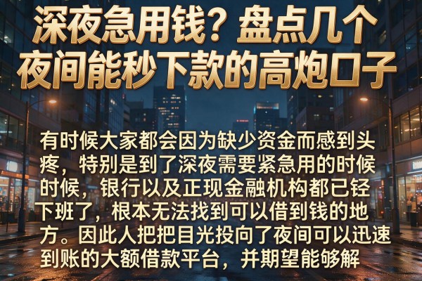 深夜急用钱？盘点几个夜间能秒下款的高炮口子