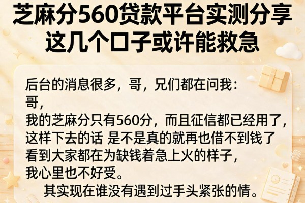 芝麻分560贷款平台实测分享，这几个口子或许能救急