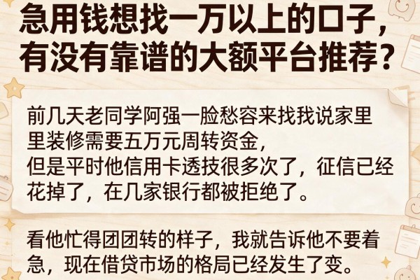 急用钱想找一万以上的口子，有没有靠谱的大额平台推荐？