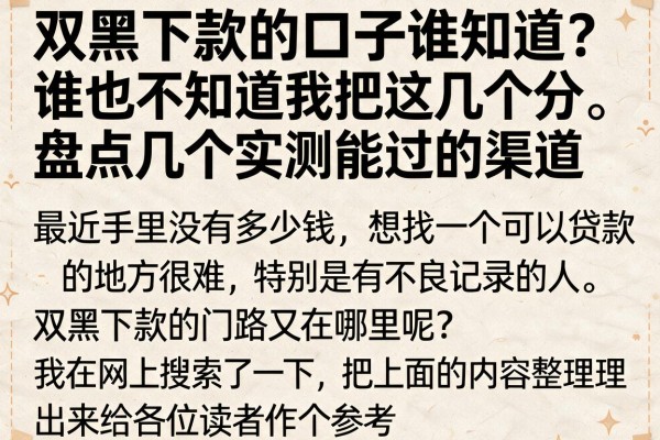 双黑下款的口子谁知道？盘点几个实测能过的渠道