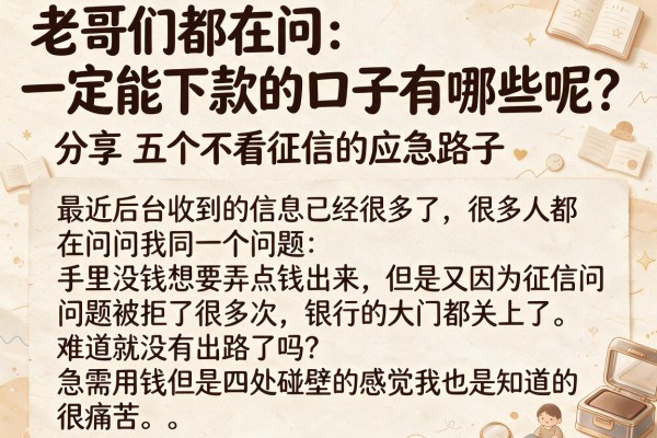 老哥们都在问:一定能下款的口子有哪些呢?分享五个不看征信的应急路子