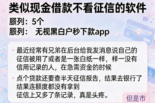 类似现金借款不看征信的软件，胪列5个无视黑白户秒下款app