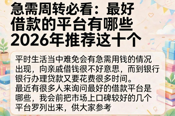 急需周转必看：最好借款的平台有哪些2026年推荐这十个