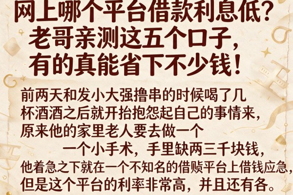 网上哪个平台借款利息低？老哥亲测这五个口子，有的真能省下不少钱！