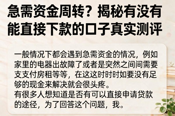 急需资金周转？揭秘有没有能直接下款的口子真实测评