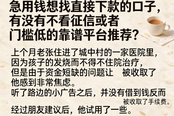 急用钱想找直接下款的口子，有没有不看征信或者门槛低的靠谱平台推荐？