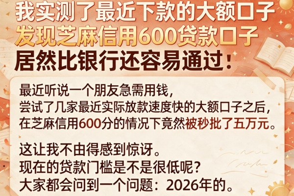 我实测了最近下款的大额口子，发现芝麻信用600贷款口子居然比银行还容易通过