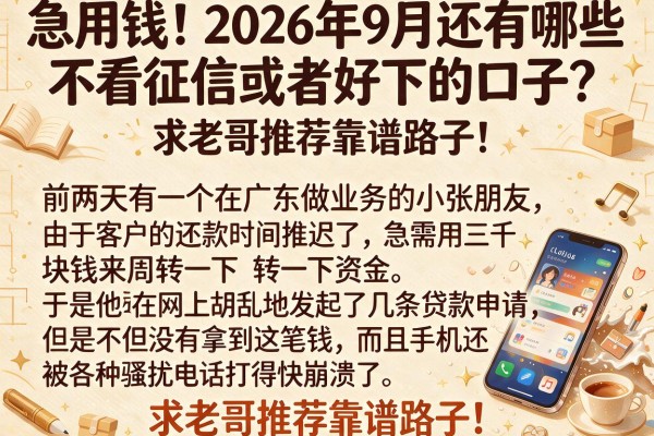 急用钱！2026年9月还有哪些不看征信或者好下的口子？求老哥推荐靠谱路子！