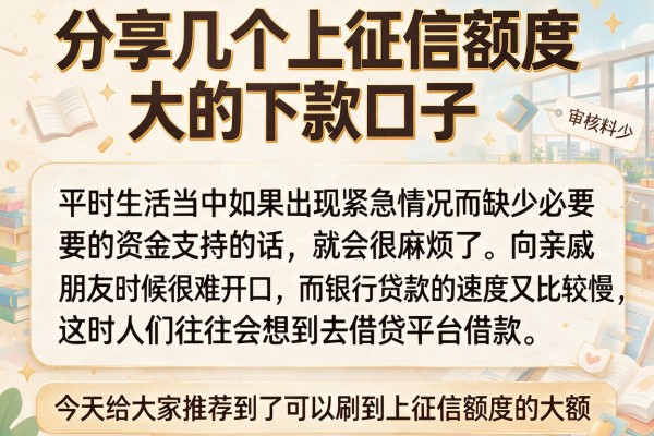 分享几个上征信额度大的下款口子，审核快资料少