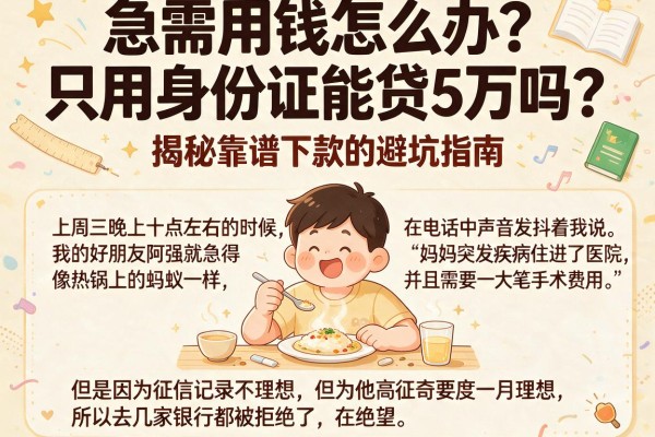 急需用钱怎么办？只用身份证能贷5万吗？揭秘靠谱下款的避坑指南