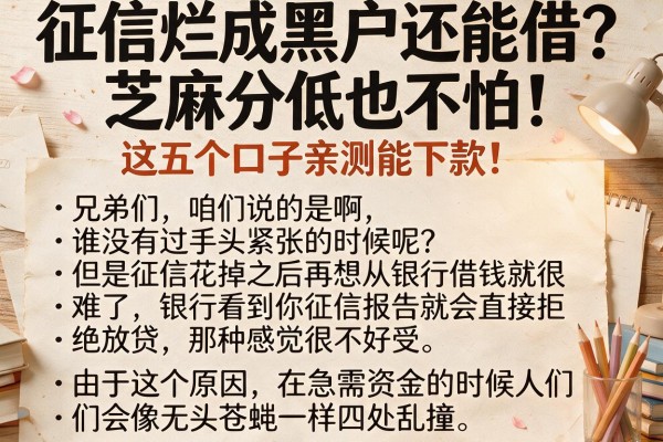 征信烂成黑户还能借？芝麻分低也不怕，这五个口子亲测能下款