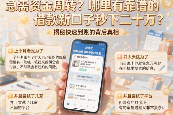 急需资金周转？哪里有靠谱的借款新口子秒下二十万？揭秘快速到账的背后真相