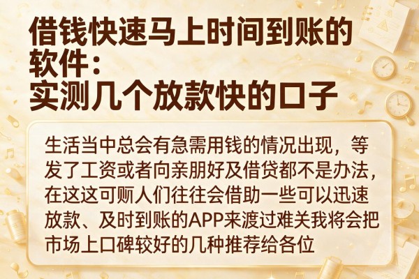 借钱快速马上时间到账的软件：实测几个放款快的口子