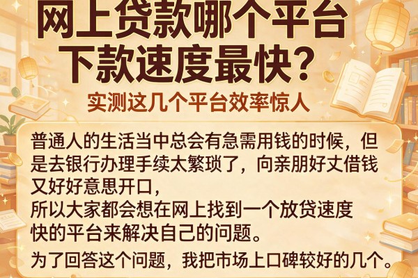 网上贷款哪个平台下款速度最快？实测这几个平台效率惊人