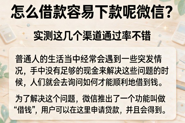 怎么借款容易下款呢微信？实测这几个渠道通过率不错