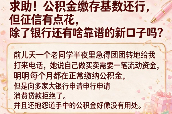 求助！公积金缴存基数还行，但征信有点花，除了银行还有啥靠谱的新口子吗？