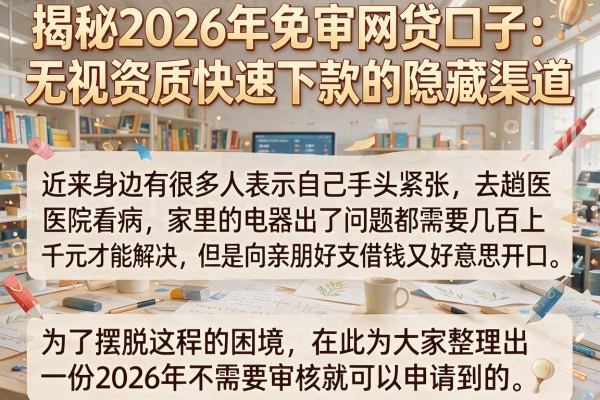揭秘2026年免审网贷口子：无视资质快速下款的隐藏渠道