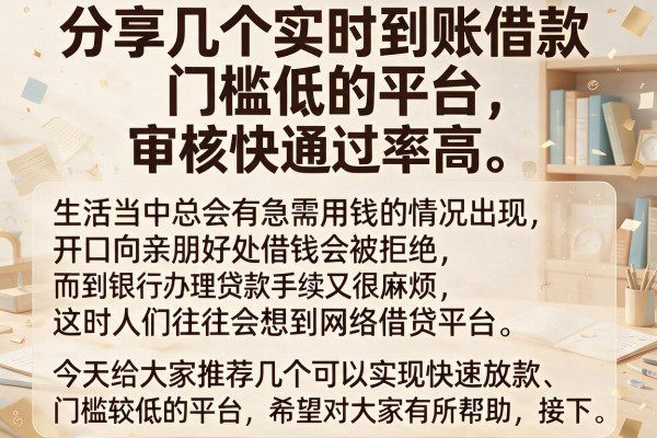 分享几个实时到账借款门槛低的平台,审核快通过率高