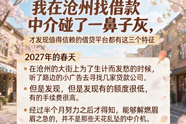 我在沧州找借款中介碰了一鼻子灰，才发现值得信赖的借贷平台都有这三个特征