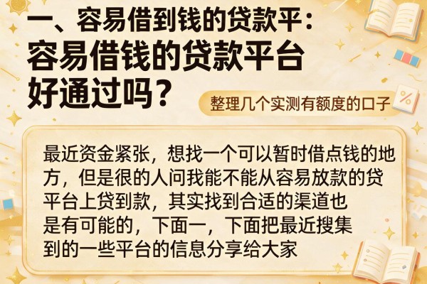 容易借钱的贷款平台好通过吗？整理几个实测有额度的口子