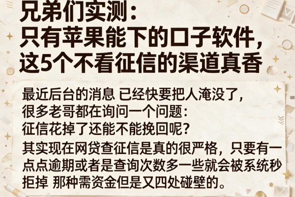 兄弟们实测：只有苹果能下的口子软件，这5个不看征信的渠道真香