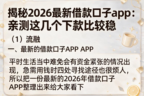 揭秘2026最新借款口子app：亲测这几个下款比较稳