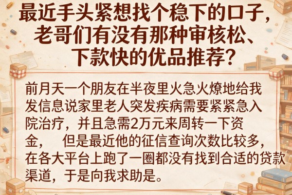 最近手头紧想找个稳下的口子，老哥们有没有那种审核松、下款快的优品推荐？
