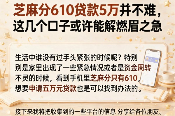 芝麻分610贷款5万并不难，这几个口子或许能解燃眉之急