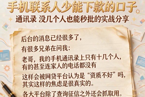 手机联系人少能下款的口子，通讯录没几个人也能秒批的实战分享