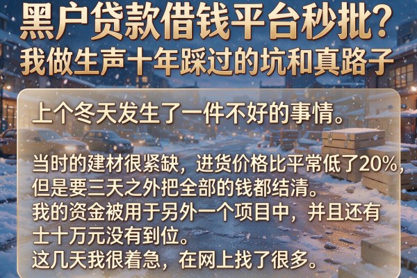 黑户贷款借钱平台秒批？我做生意十年踩过的坑和真路子