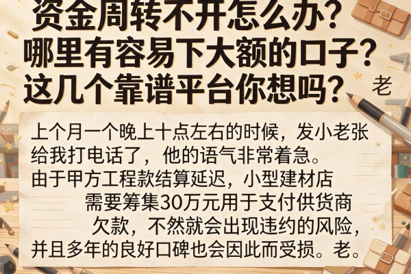 资金周转不开怎么办？哪里有容易下大额的口子？这几个靠谱平台你知道吗？