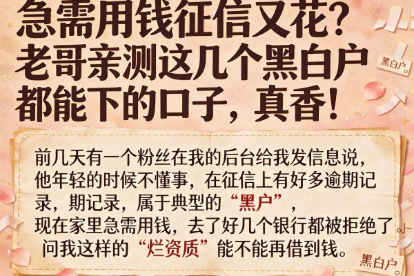 急需用钱征信又花？老哥亲测这几个黑白户都能下的口子，真香！