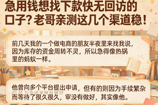 急用钱想找下款快无回访的口子？老哥亲测这几个渠道稳！