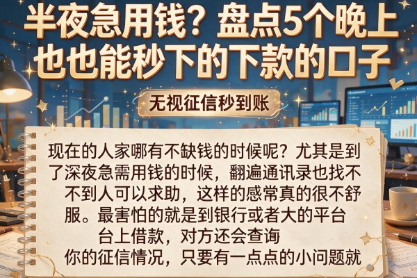 半夜急用钱？盘点5个晚上也能秒下的下款的口子，无视征信秒到账