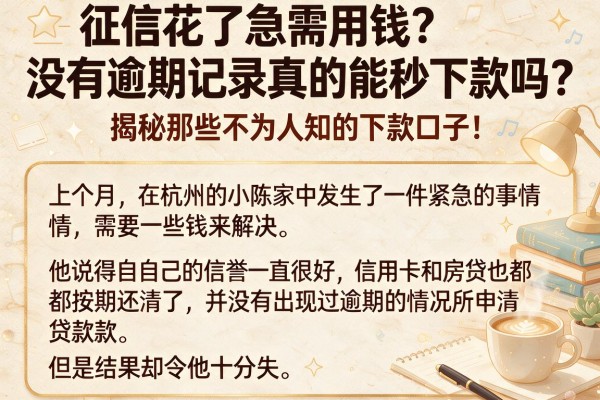 征信花了急需用钱？没有逾期记录真的能秒下款吗？揭秘那些不为人知的下款口子！