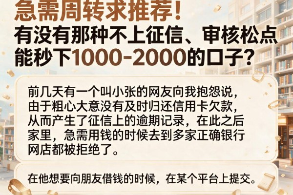 急需周转求推荐！有没有那种不上征信、审核松点能秒下1000-2000的口子？