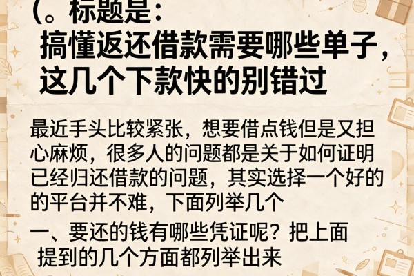 搞懂返还借款需要哪些单子，这几个下款快的别错过