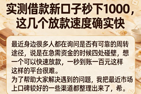 实测借款新口子秒下1000，这几个放款速度确实快