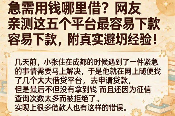 急需用钱哪里借？网友亲测这五个平台最容易下款，附真实避坑经验！