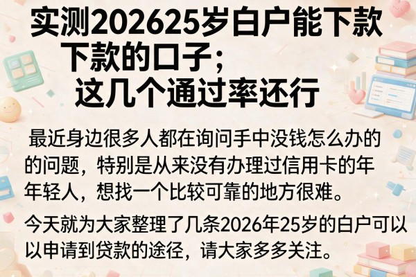 实测202625岁白户能下款的口子，这几个通过率还行