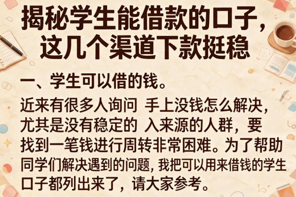揭秘学生能借款的口子，这几个渠道下款挺稳