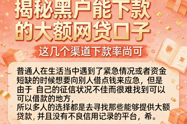 揭秘黑户能下款的大额网贷口子，这几个渠道下款率尚可