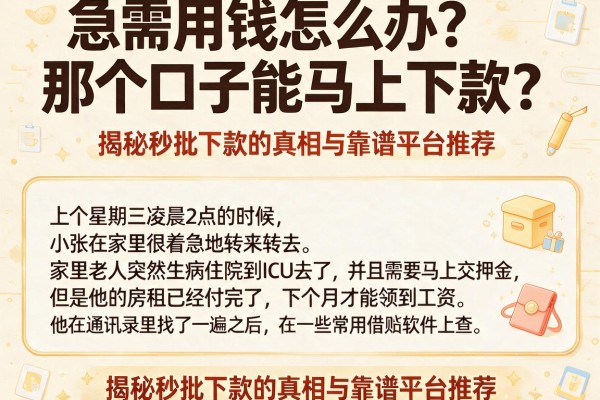 急需用钱怎么办？那个口子能马上下款？揭秘秒批下款的真相与靠谱平台推荐